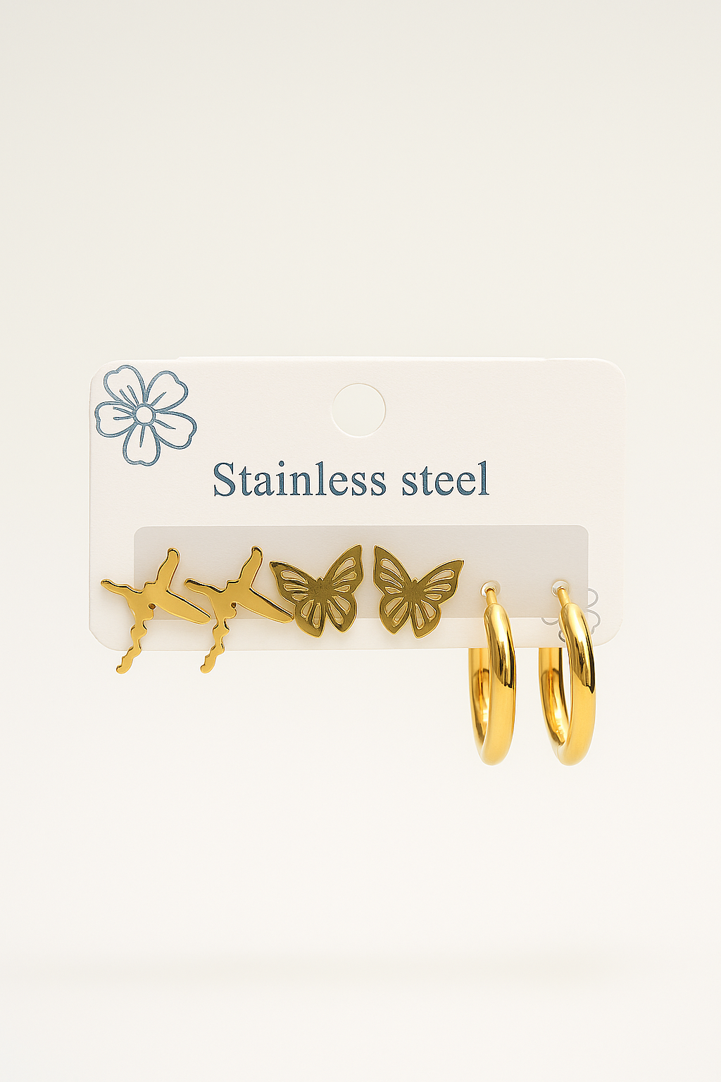 Elegant Stainless Steel Earring Set - Butterfly and Bird Design