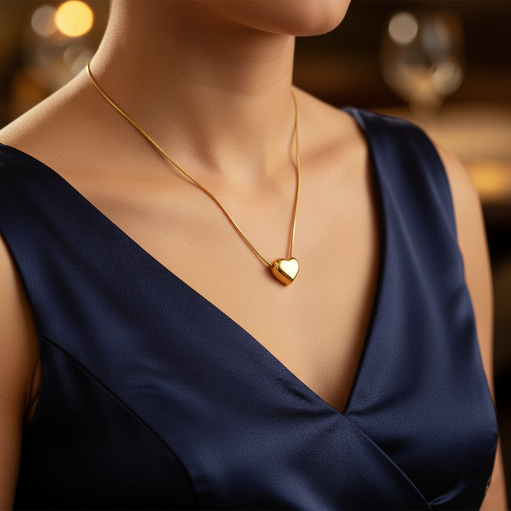 Women’s Necklace Polished Puffed Heart Pendant - Elegant