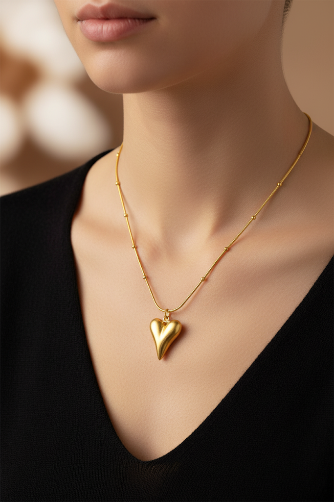 Women’s Necklace Heart Pendant & Bead Chain - Elegant