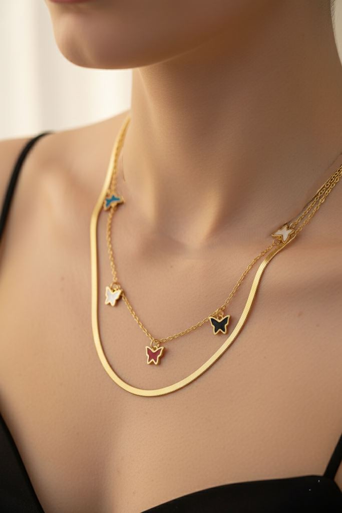 Women's Necklace Layered Colorful Butterfly Design