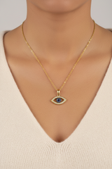 Women’s Necklace with Crystal Pave Evil Eye Pendant, Refined