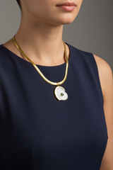 Women’s Necklace White Heart & Green Stone Pendant