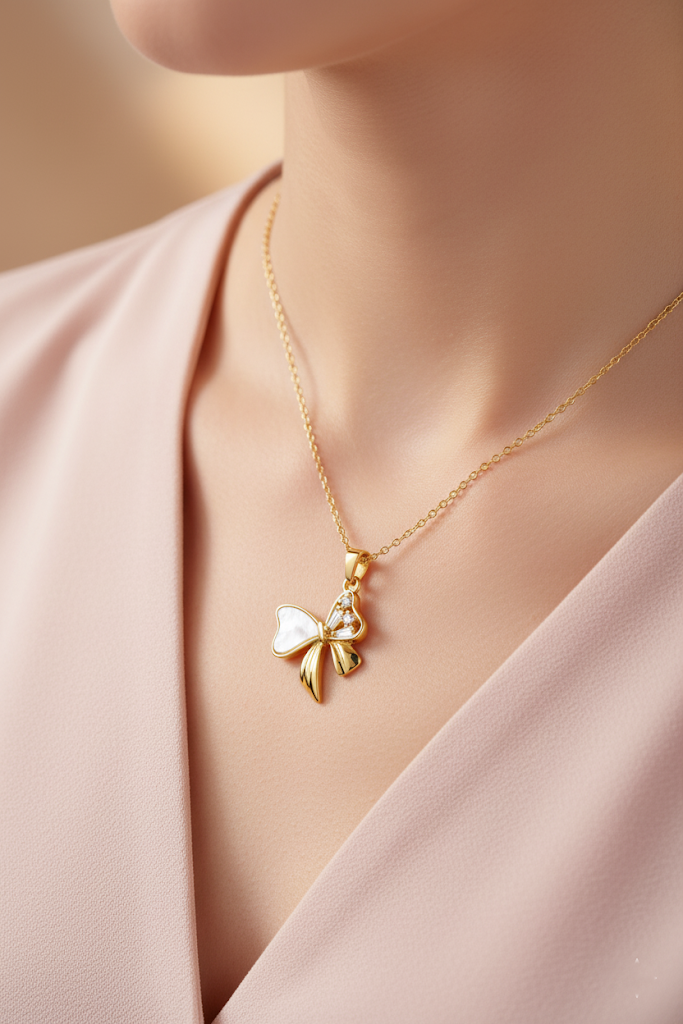 Women’s Necklace with Crystal Bow Pendant – Elegant Style