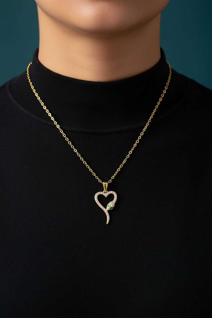 Women’s Necklace with Snake Heart Pendant, Refined Design