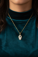 Women's Necklace with Crystal Paved Hamsa