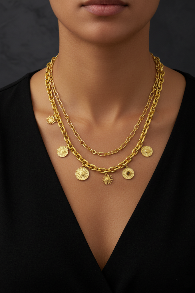 Women’s Necklace Double Layered Sun Pendants