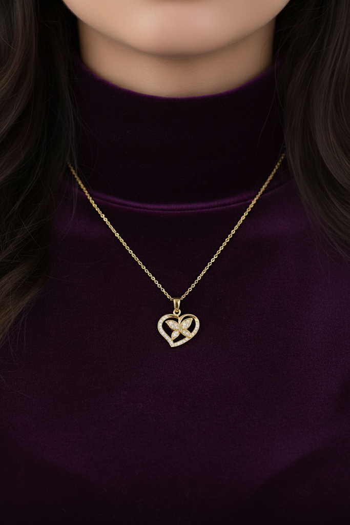 Women’s Necklace Heart & Butterfly Crystal Pendant