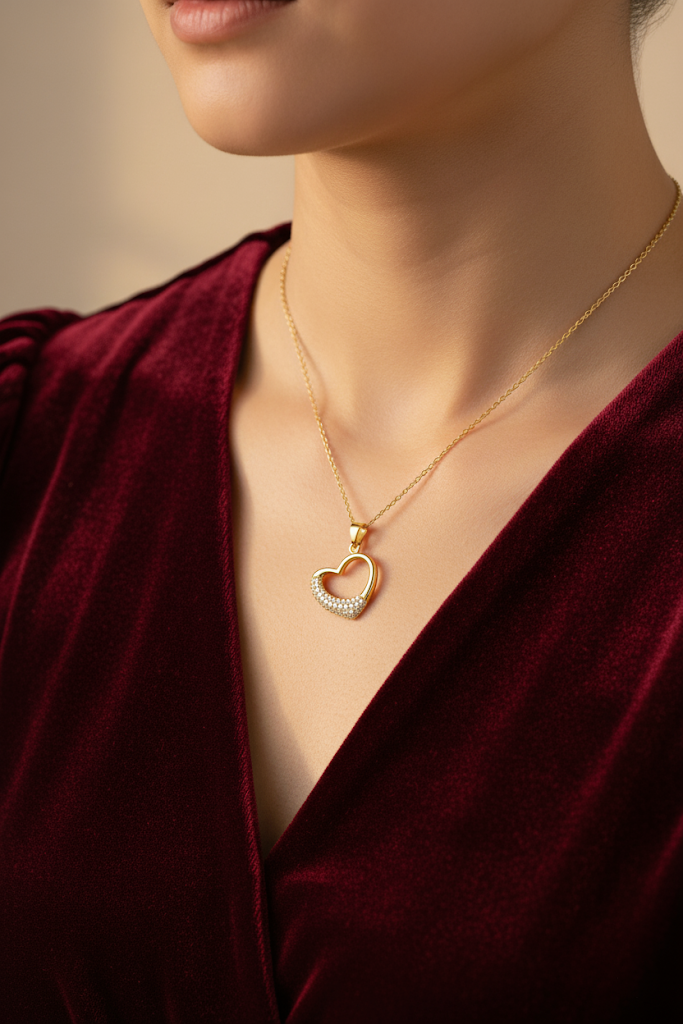 Women’s Necklace with Crystal Heart Pendant, Refined Design
