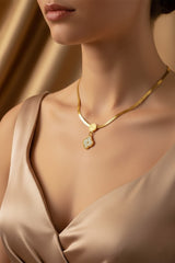 Women’s Necklace Snake Chain Crystal Clover Pendant