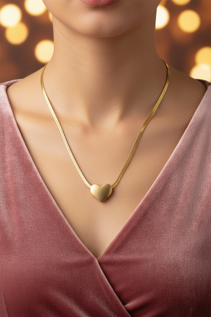 Women’s Necklace Snake Design Polished Heart Pendant