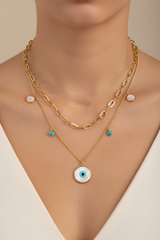 Women’s Necklace Layered Evil Eye Charm Colorful Stone