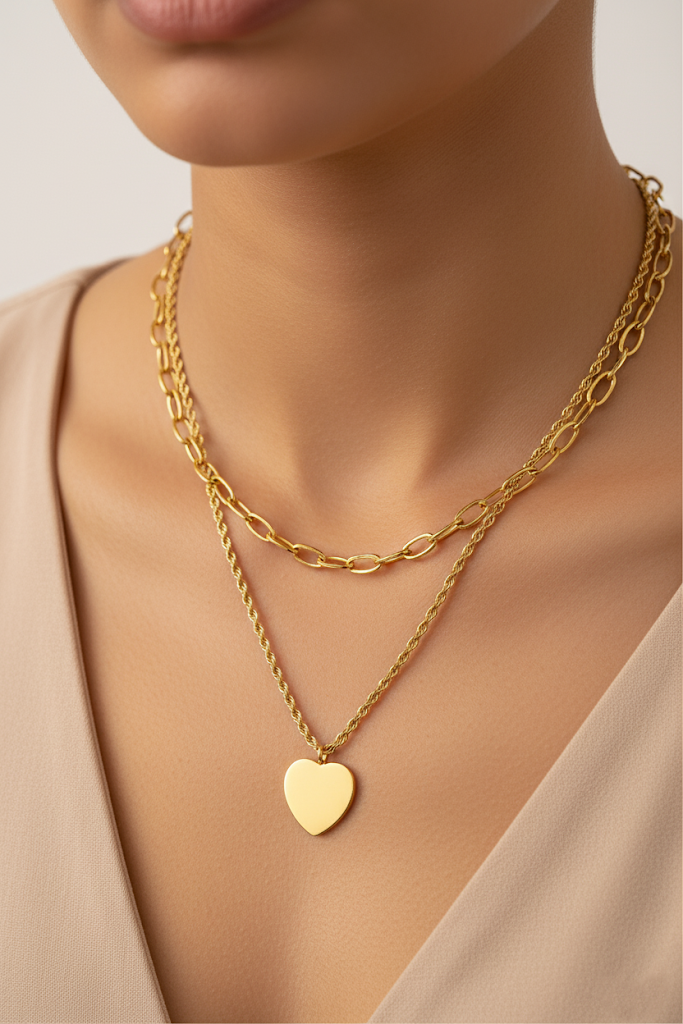Women’s Necklace Layered Chains Heart Pendant