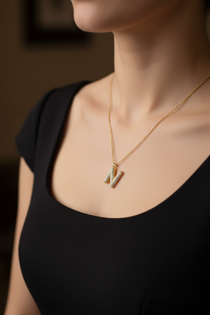 Women’s Necklace Crystal N Pendant Stylish Design