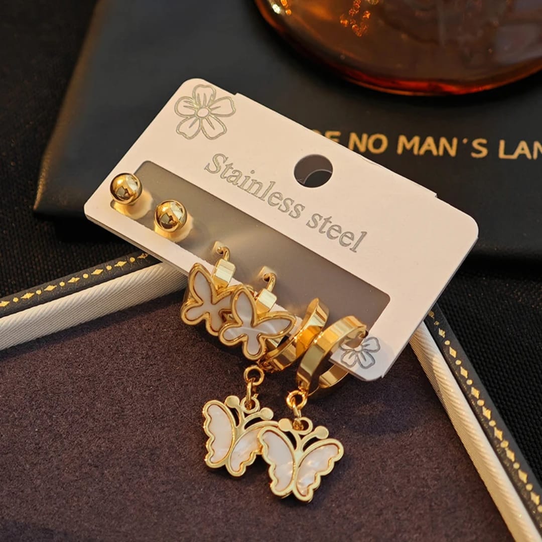 Stainless Steel Butterfly Earring Set