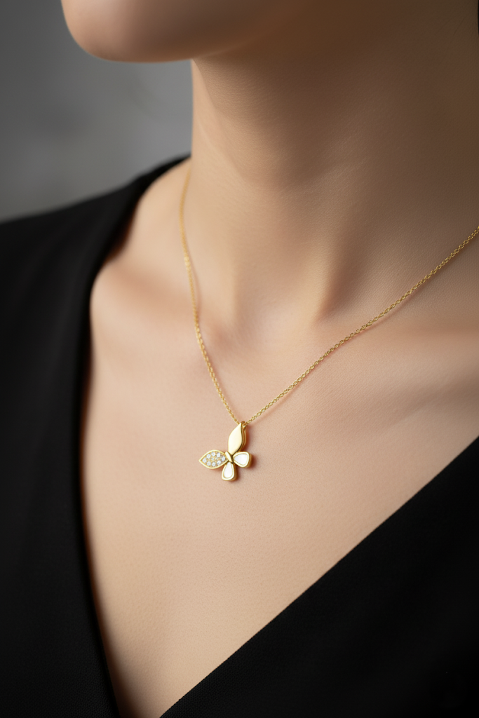 Women’s Necklace with Crystal Butterfly Pendant, Refined Design