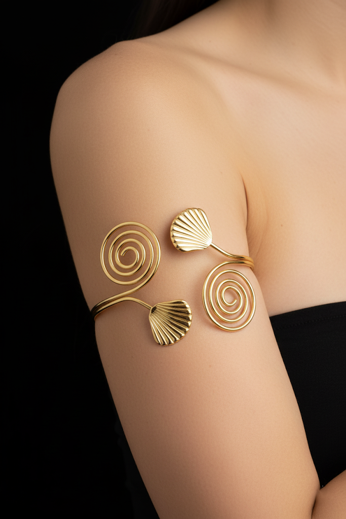 Gold-Plated Spiral and Leaf Cuff Bracelet