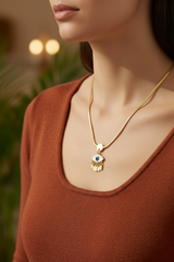 Women’s Necklace Blue Eye Pendant with Gold Tassels