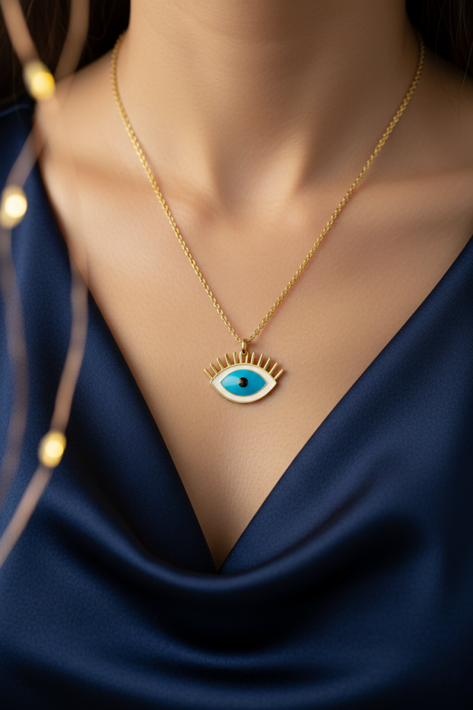 Women’s Necklace Colorful Blue Eye Pendant - Elegant