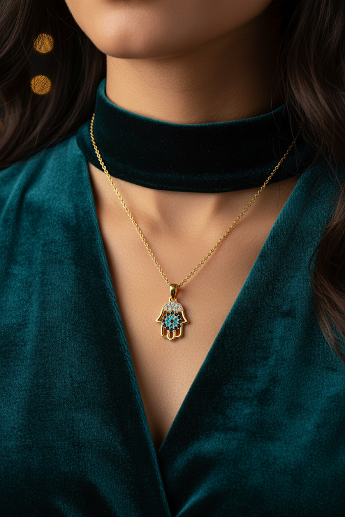 Women’s Necklace, Hamsa Hand Pendant – Elegant