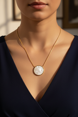 Women’s Necklace Round Pendant with Shell Inlay