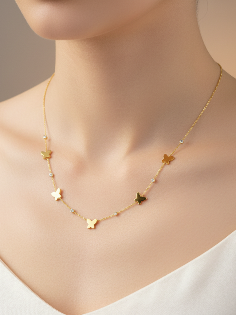Women’s Necklace, Butterfly & Crystal Detail, Delicate