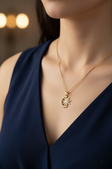 Women’s Necklace with Sun and Moon Crystal Pendant - Elegant