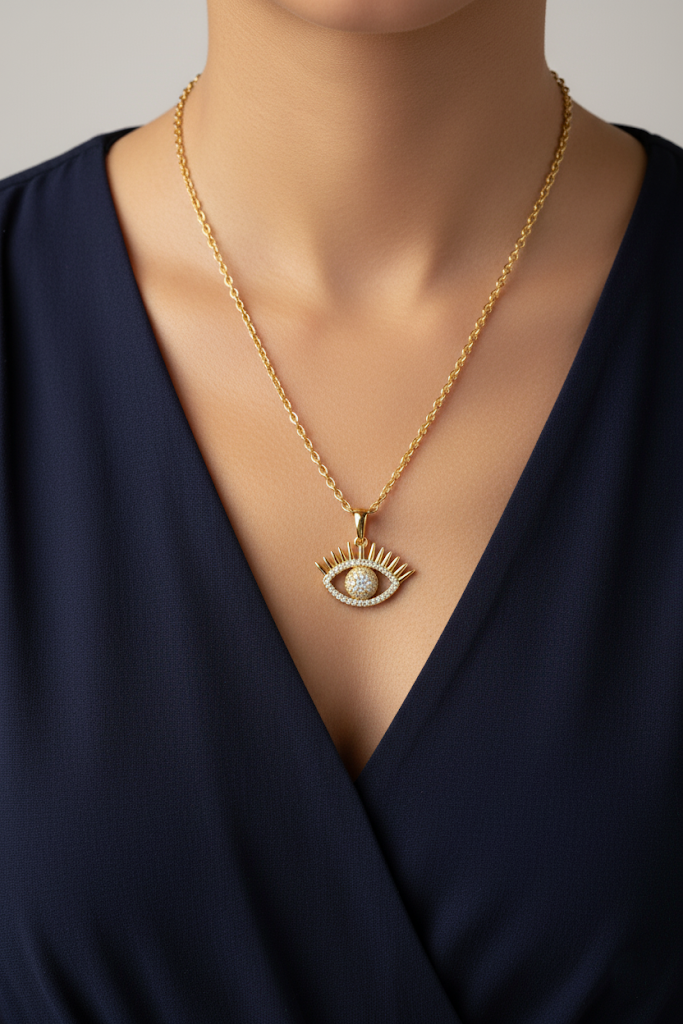Women's Necklace with Crystal-Studded Eye