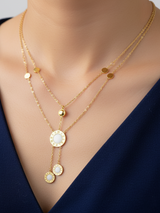 Women’s Necklace Layered Circular & Roman Numeral Pendants