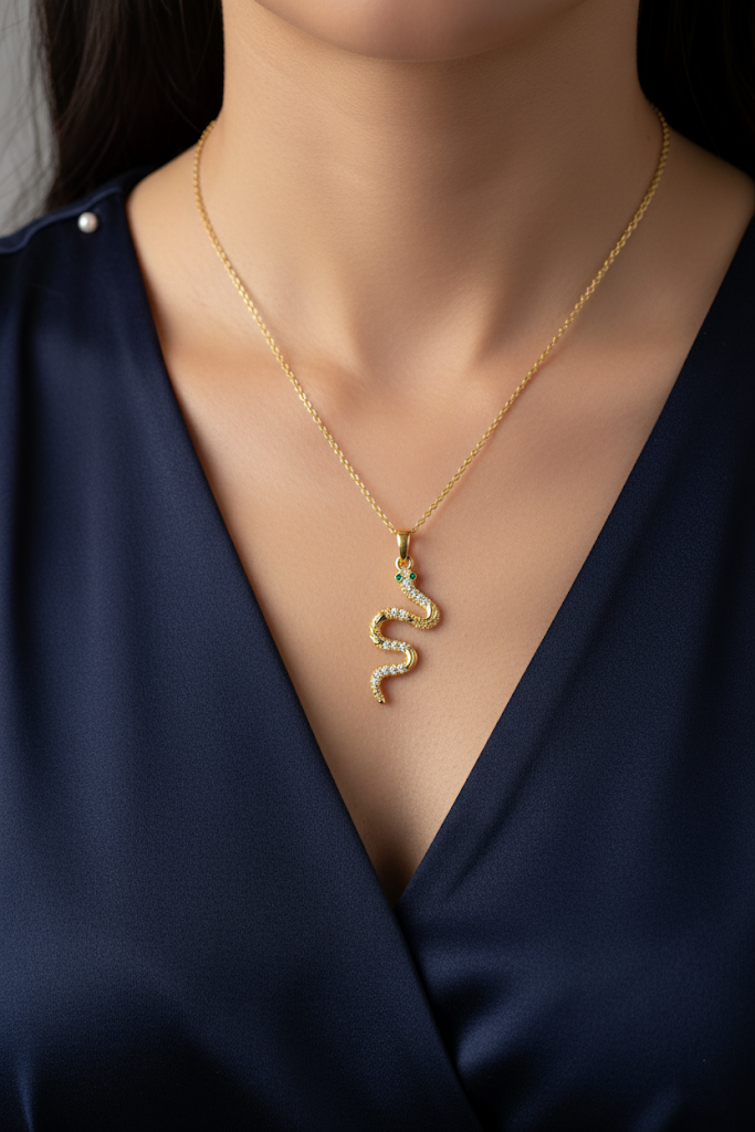 Women’s Necklace, Women's Necklace with Crystal Snake Pendant