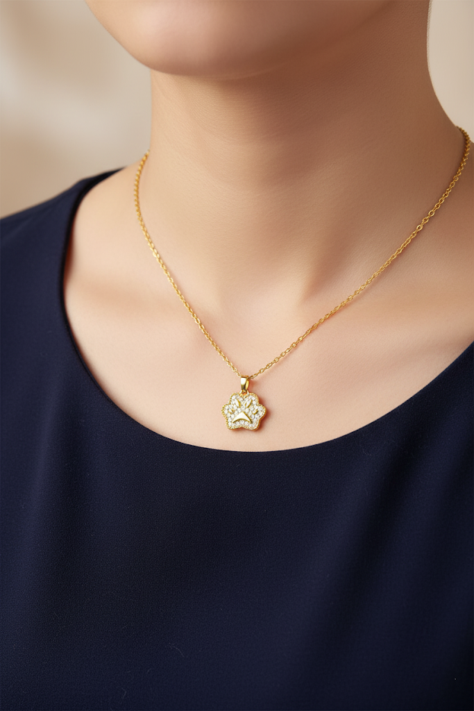 Women’s Necklace with Crystal Paw Print Pendant, Refined Design