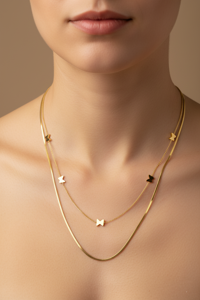 Women's Necklace Double Layered Butterfly Pendant
