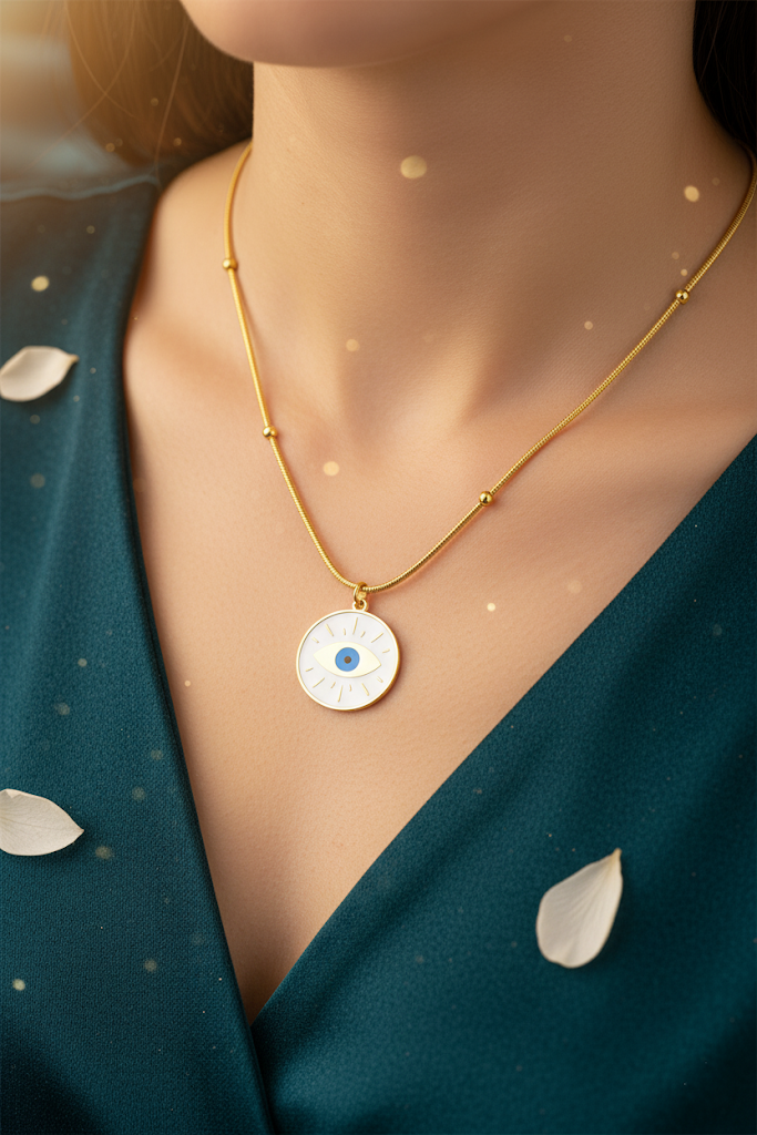 Women’s Necklace Gold Evil Eye Enamel Delicate Touch