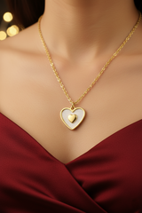 Women's Necklace Double Heart Pendant with White Touch