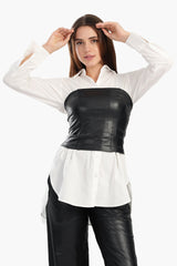 Carina - Faux Leather Strapless Black Bustier For women