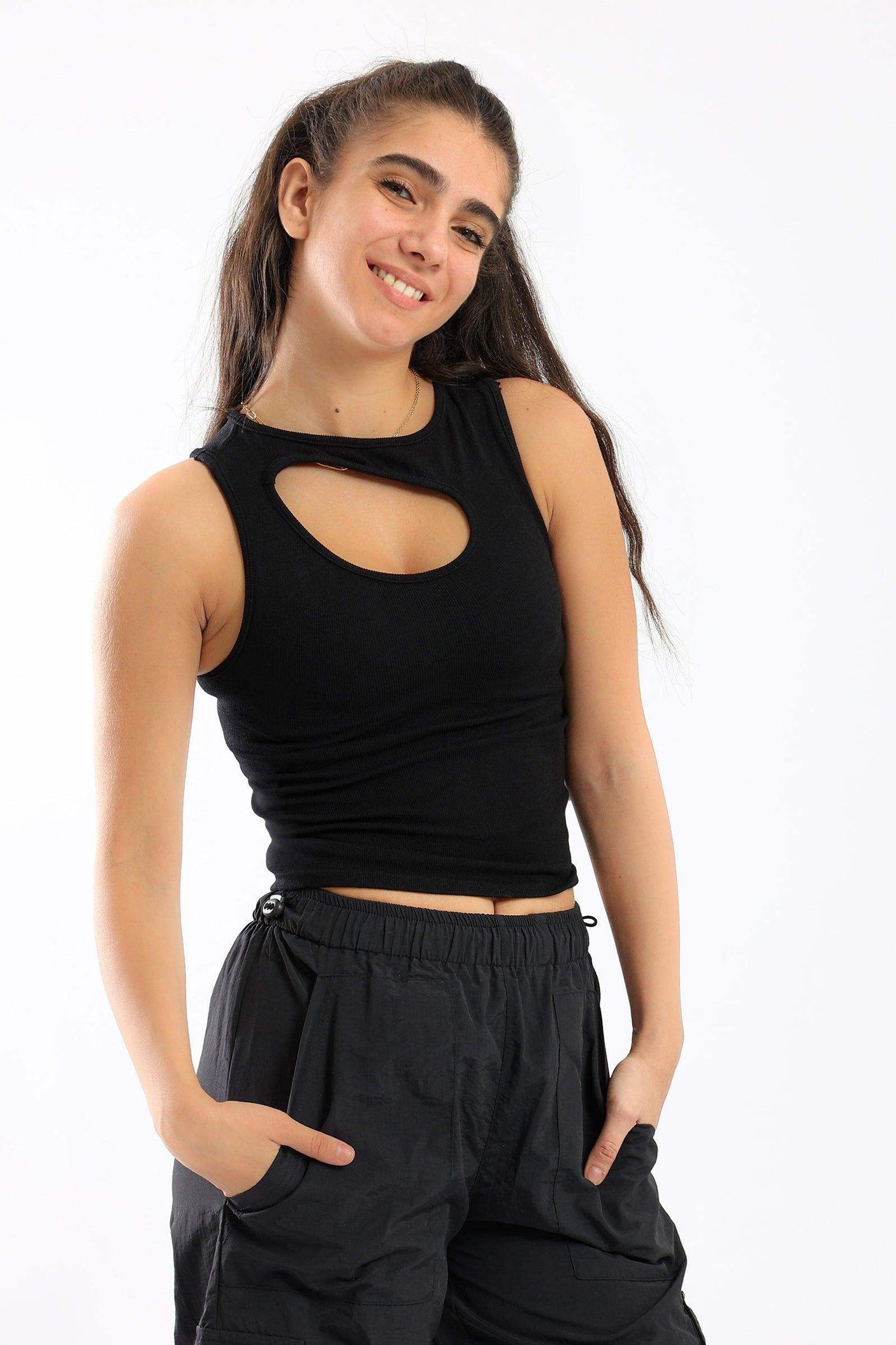 Carina -Ribbed Front Cut Out Top