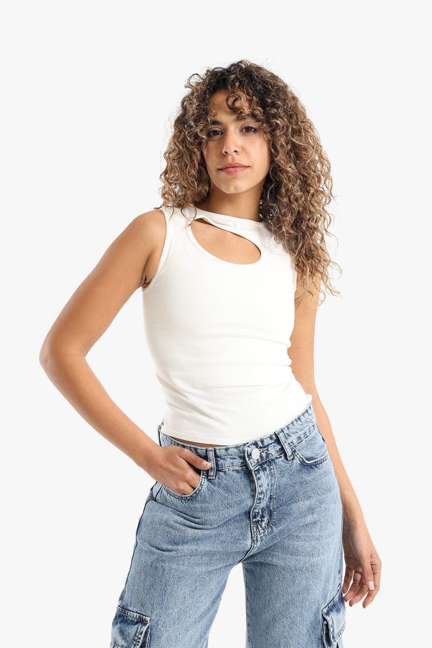 Carina -Ribbed Front Cut Out Top