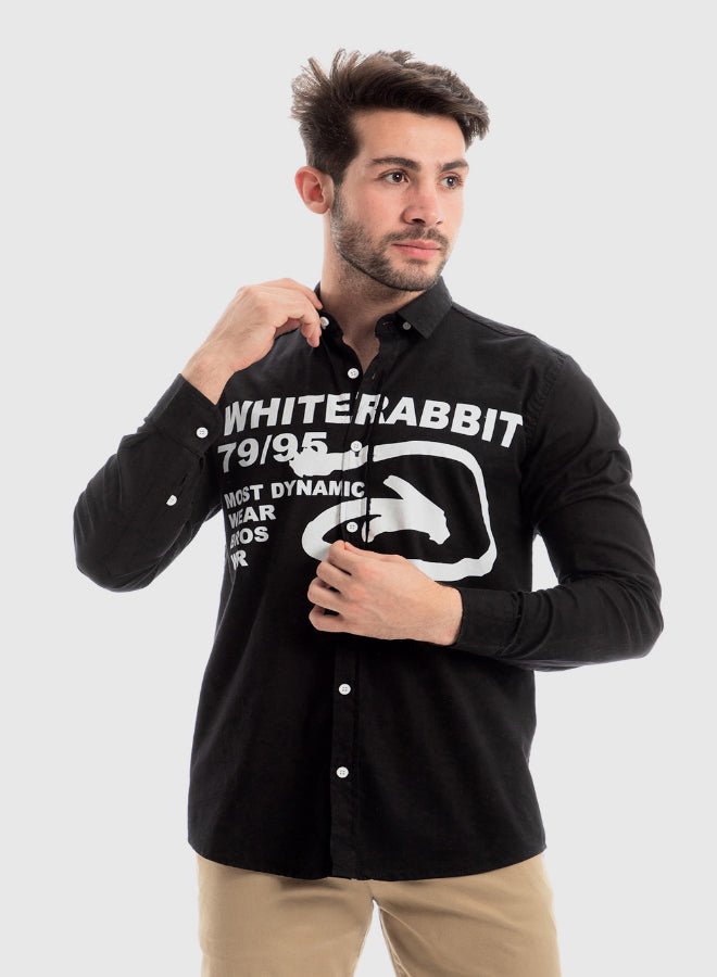 White Rabbit Turn Down Collar Long Sleeves Printed Shirt