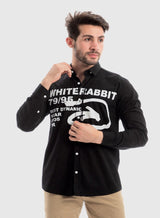 White Rabbit Turn Down Collar Long Sleeves Printed Shirt