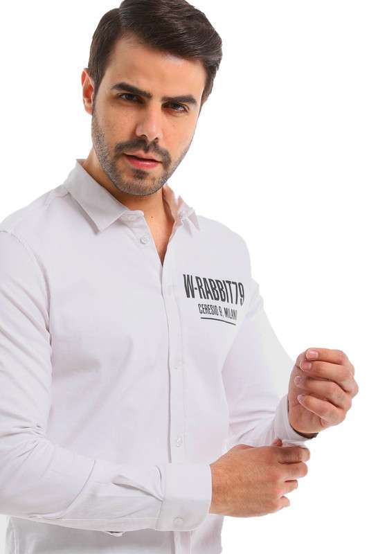 White Rabbit - Cuff Long Sleeves Printed Shirt For Men