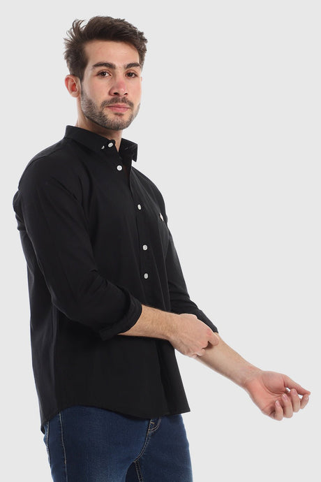 White Rabbit Chic Long Sleeves Button Down Shirt - Black