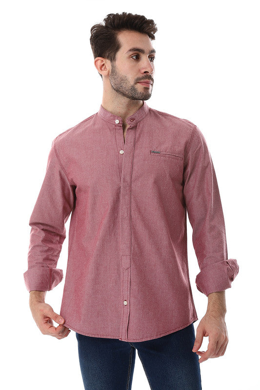 White Rabbit Band Collar Long Sleeves With Decorative Pocket Shirt