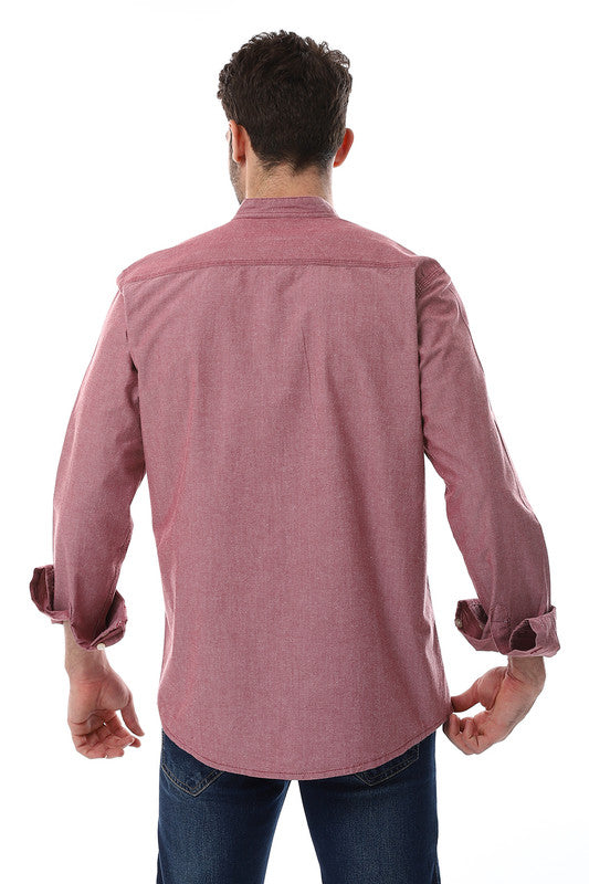 White Rabbit Band Collar Long Sleeves With Decorative Pocket Shirt