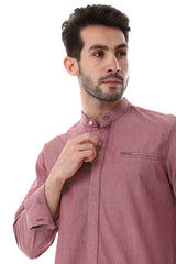 White Rabbit Band Collar Long Sleeves With Decorative Pocket Shirt