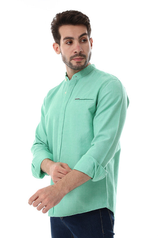White Rabbit Band Collar Long Sleeves With Decorative Pocket Shirt