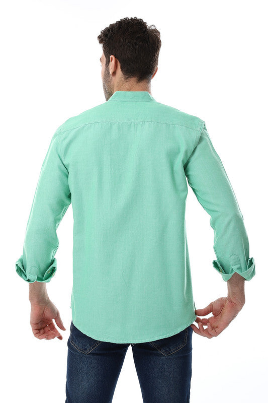 White Rabbit Band Collar Long Sleeves With Decorative Pocket Shirt