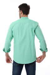 White Rabbit Band Collar Long Sleeves With Decorative Pocket Shirt