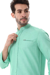 White Rabbit Band Collar Long Sleeves With Decorative Pocket Shirt