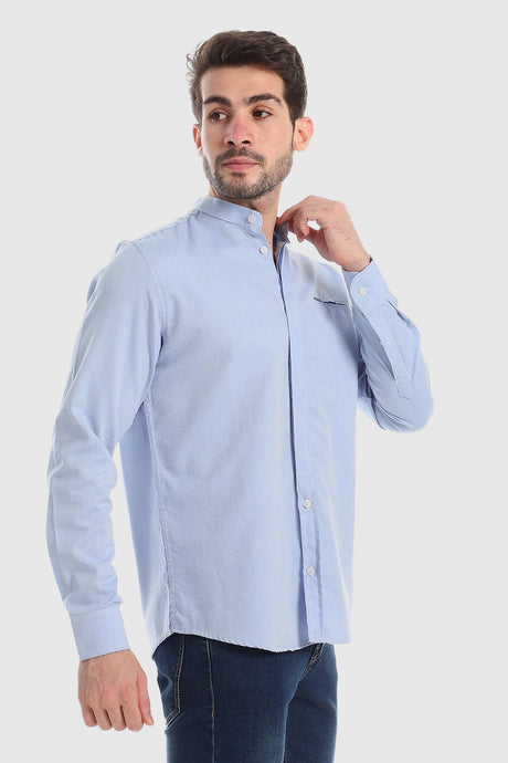 White Rabbit Modish Mandarin Collar Button Down Shirt - Baby Blue