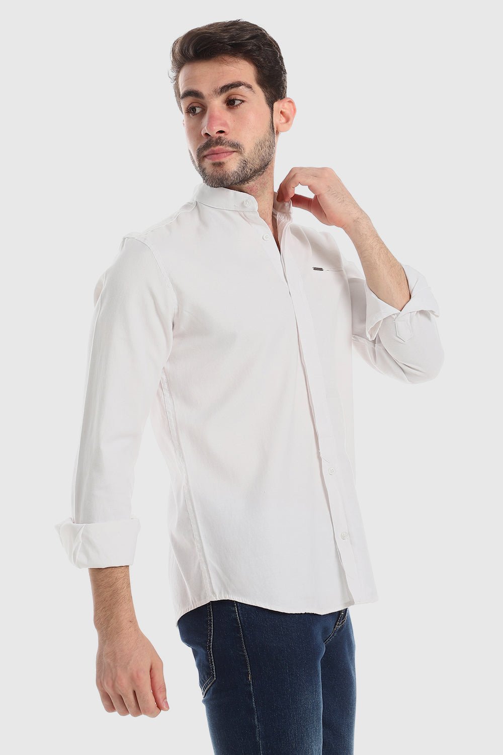 White Rabbit Modish Mandarin Collar Button Down Shirt - Baby Blue