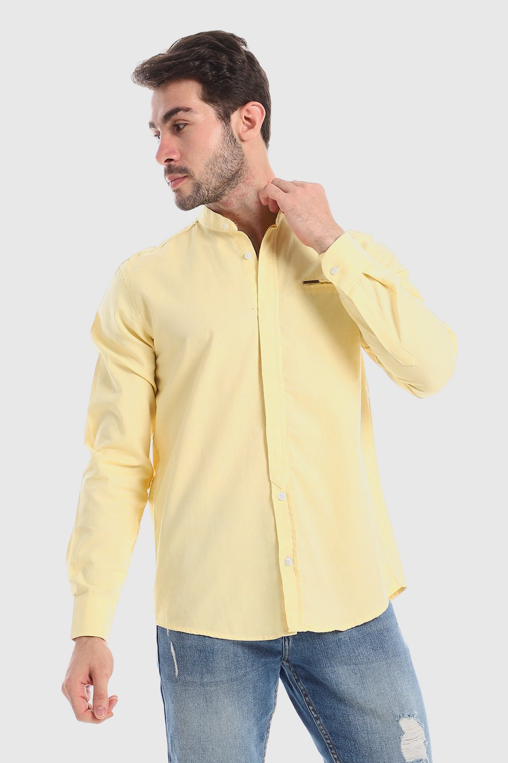 White Rabbit Modish Mandarin Collar Button Down Shirt - Baby Blue